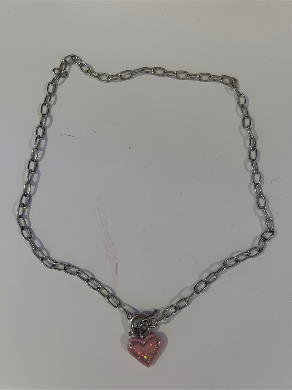 Kendra Scott Silver Chain Necklace with Pink Heart Pendant